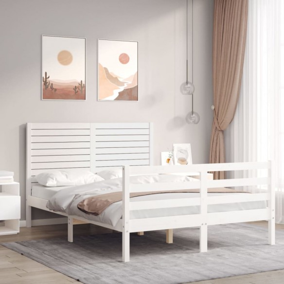 Lit avec tête de lit blanc 120x200 cm bois massif