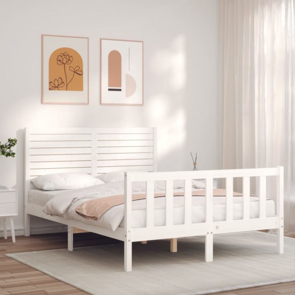 Lit avec tête de lit blanc 120x200 cm bois massif