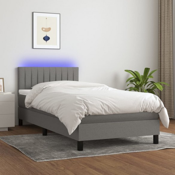 Lit avec matelas et LED Gris foncé 90x200cm