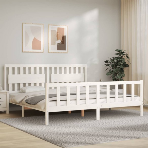 Lit avec tête de lit blanc 200x200 cm bois massif