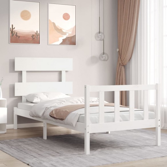Lit avec tête de lit blanc simple bois massif
