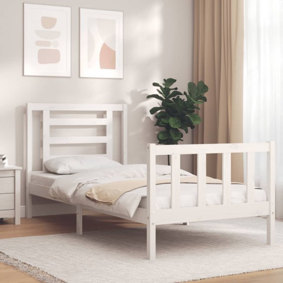 Lit avec tête de lit blanc simple bois massif