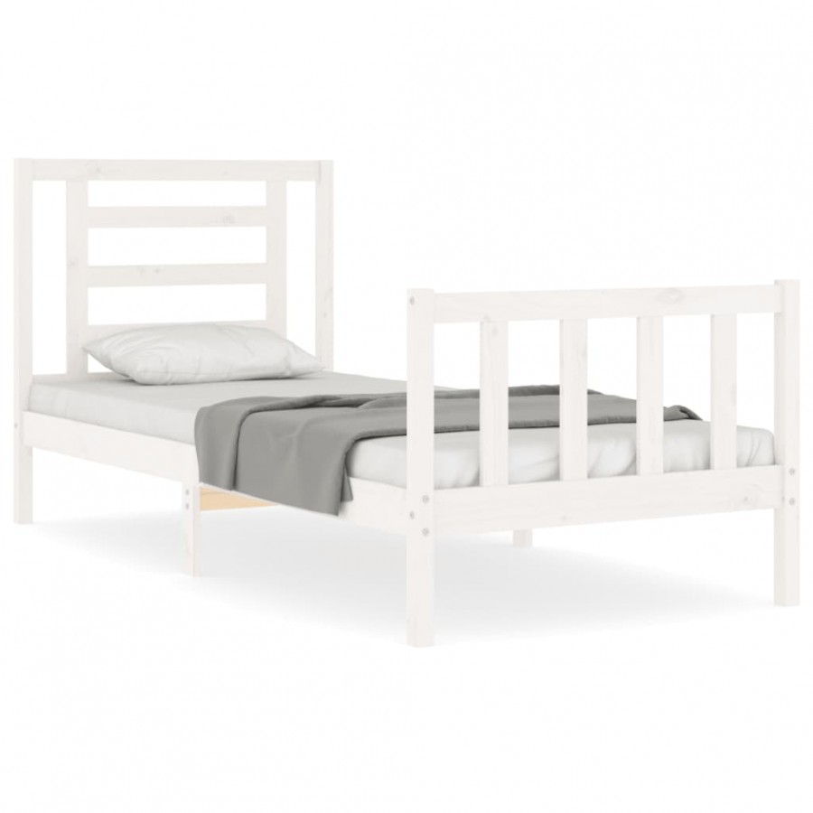 Lit avec tête de lit blanc simple bois massif