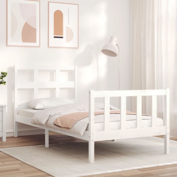Lit avec tête de lit blanc simple bois massif