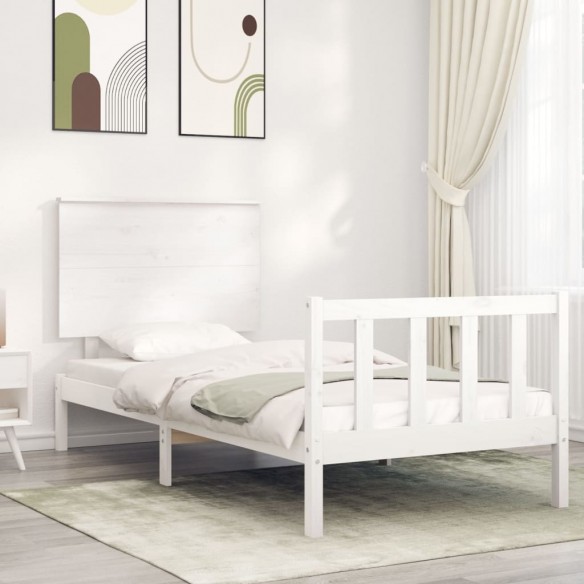 Lit avec tête de lit blanc 90x200 cm bois massif