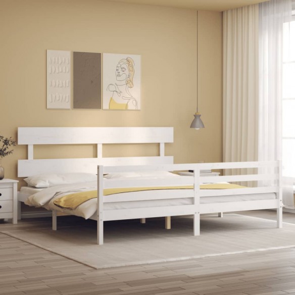 Lit avec tête de lit blanc 200x200 cm bois massif
