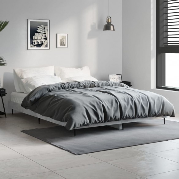 Lit gris béton 140x190 cm bois d'ingénierie