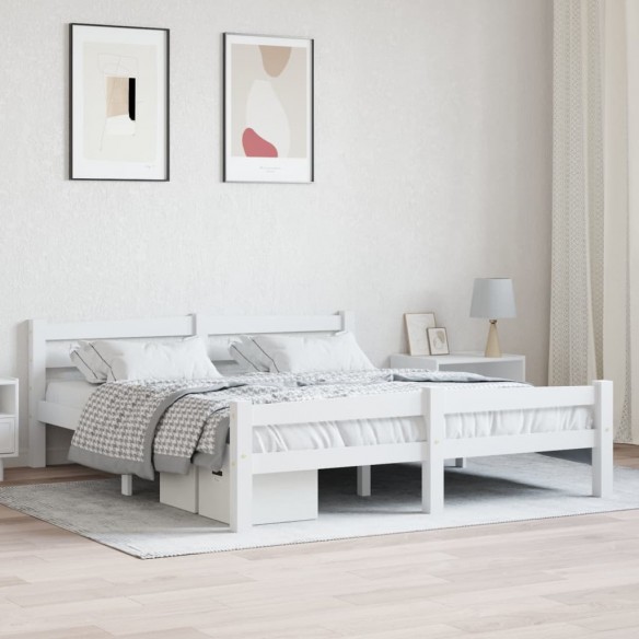 Lit Blanc Bois de pin massif 160x200 cm