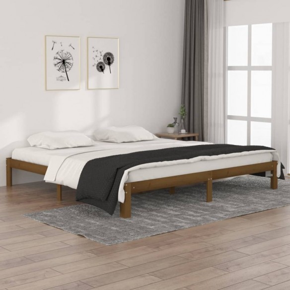 Lit Marron miel Bois de pin massif 200x200 cm