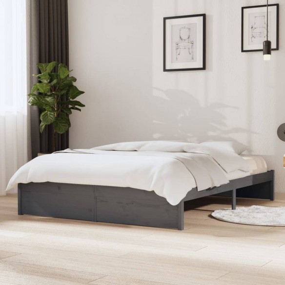 Lit Gris Bois massif 140x200 cm