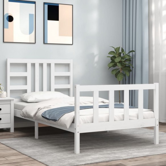 Lit et tête de lit blanc 100x200 cm bois massif