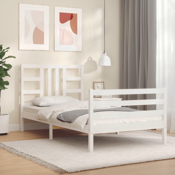 Lit et tête de lit blanc 100x200 cm bois massif