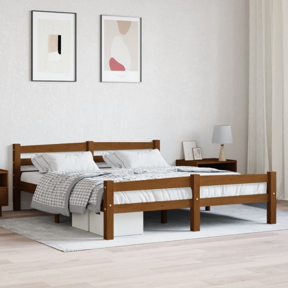 Lit Marron miel Bois de pin massif 160x200 cm