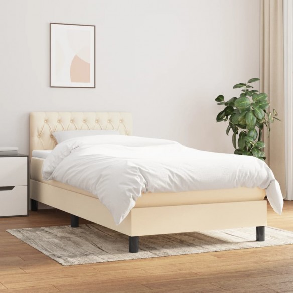 Lit avec matelas Crème 90x200 cm Tissu