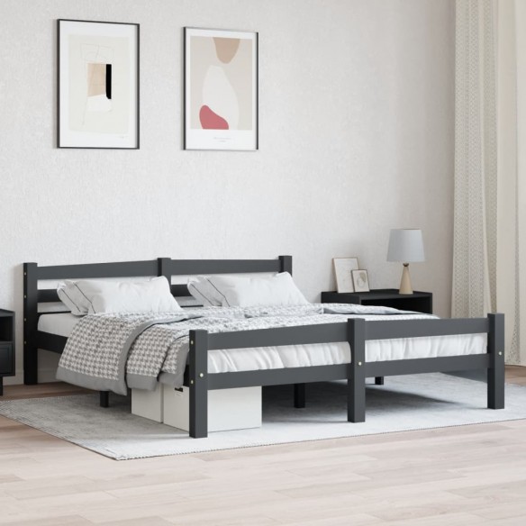 Lit Gris foncé Bois de pin massif 160x200 cm