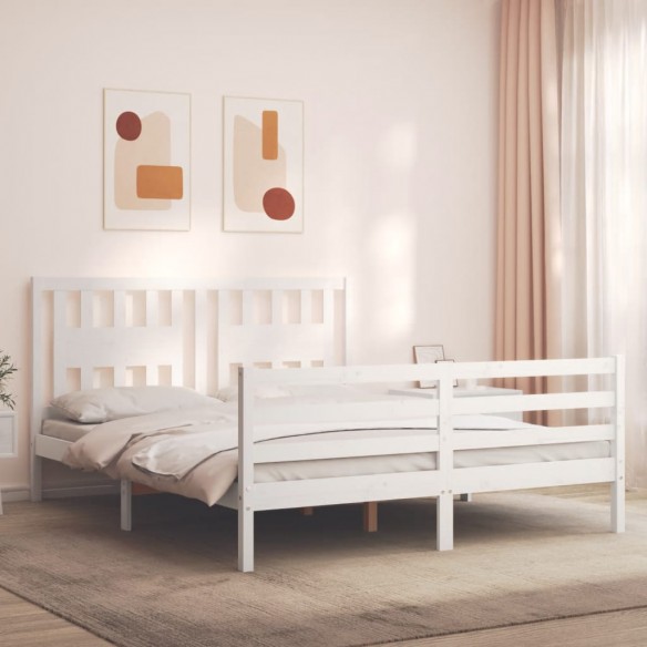 Lit avec tête de lit blanc 160x200 cm bois massif