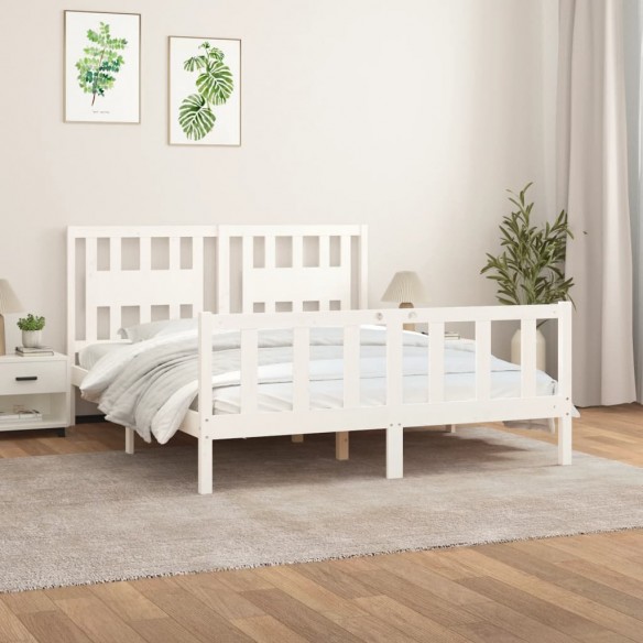 Lit avec tête de lit blanc bois pin massif 160x200 cm