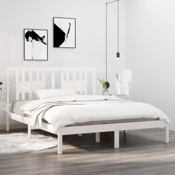 Lit Blanc Bois de pin massif 160x200 cm