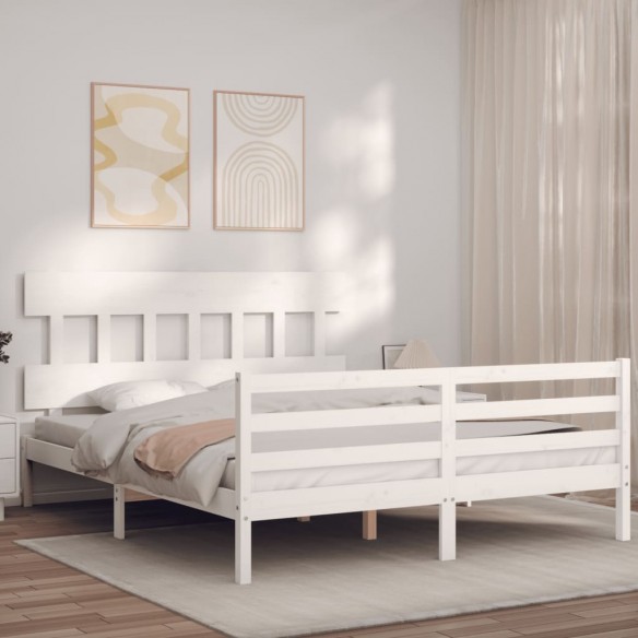Lit avec tête de lit blanc 160x200 cm bois massif