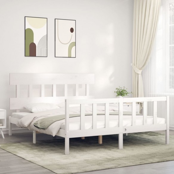 Lit avec tête de lit blanc 160x200 cm bois massif