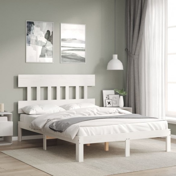 Lit avec tête de lit blanc 120x200 cm bois massif