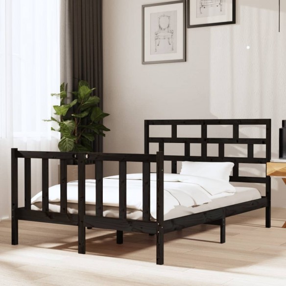 Lit Noir Bois de pin massif 135x190 cm Double