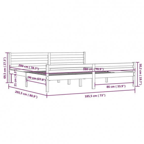 Lit Blanc Bois massif 180x200 cm Super King