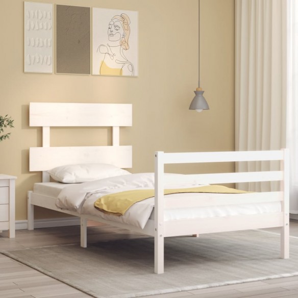 Lit avec tête de lit blanc simple bois massif