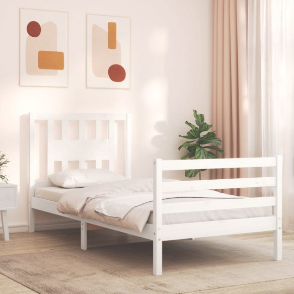 Lit avec tête de lit blanc simple bois massif