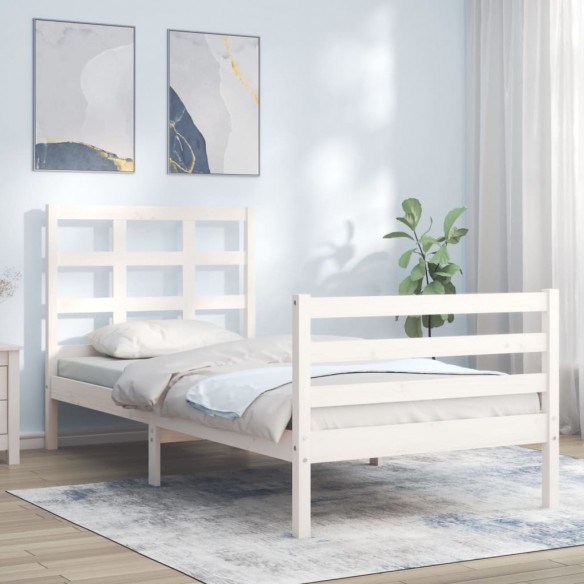 Lit avec tête de lit blanc simple bois massif