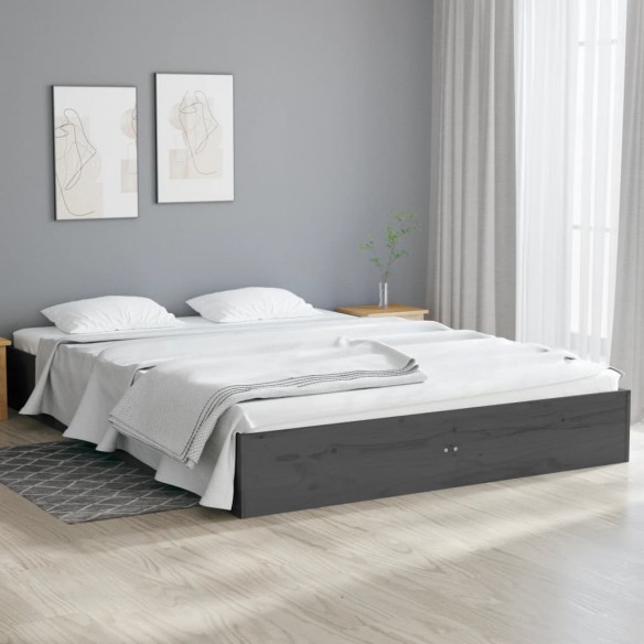 Lit Gris Bois massif 135x190 cm Double
