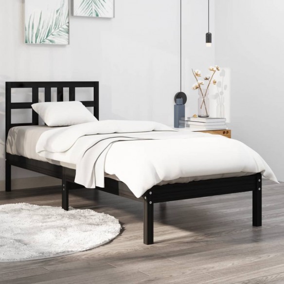 Lit Noir Bois massif 75x190 cm Petit simple