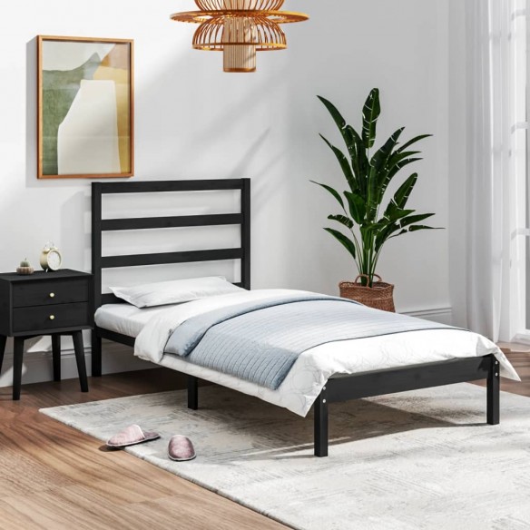 Lit Noir Bois massif 75x190 cm Petit simple