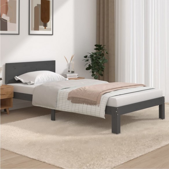 Lit Gris Bois de pin massif 100x200 cm