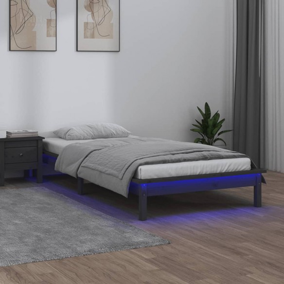 Lit à LED gris 90x190 cm simple bois massif