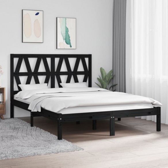 Lit Noir Bois de pin massif 140x190 cm