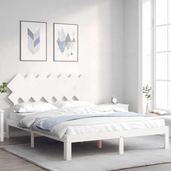 Lit avec tête de lit blanc 140x190 cm bois massif