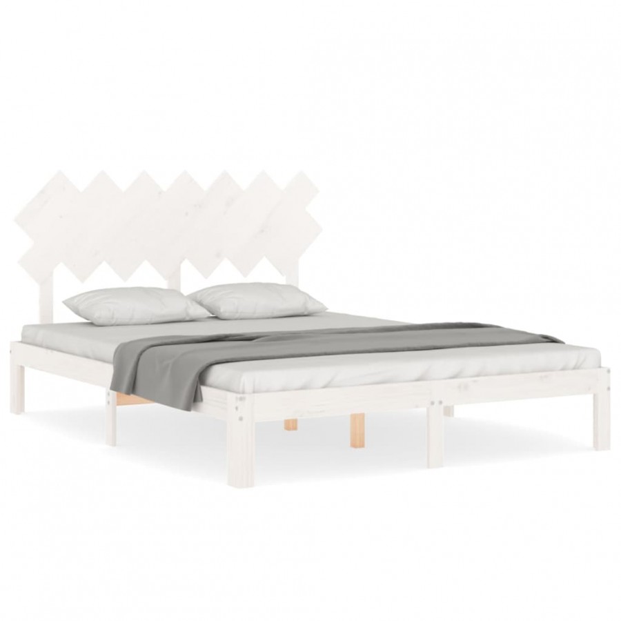 Lit avec tête de lit blanc 140x190 cm bois massif