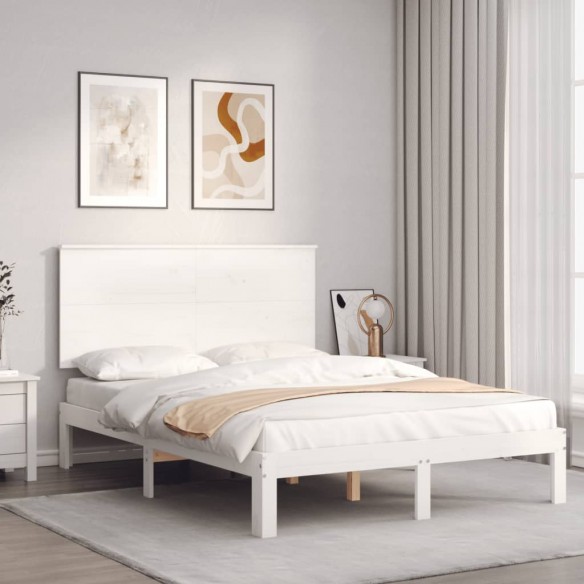 Lit avec tête de lit blanc 140x190 cm bois massif