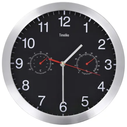 Horloge murale à quartz Hygromètre et thermomètre 30 cm Noir 2