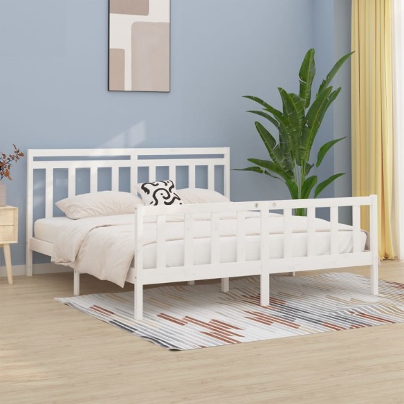 Lit Blanc Bois de pin massif 200x200 cm