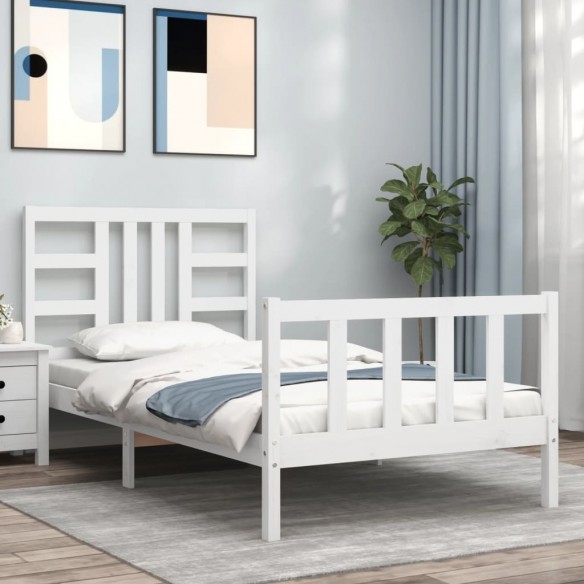 Lit avec tête de lit blanc 90x200 cm bois massif
