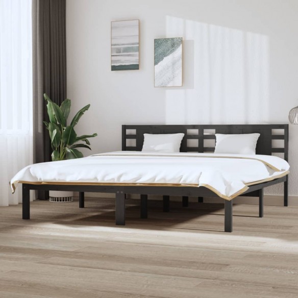 Lit Gris Bois de pin massif 200x200 cm