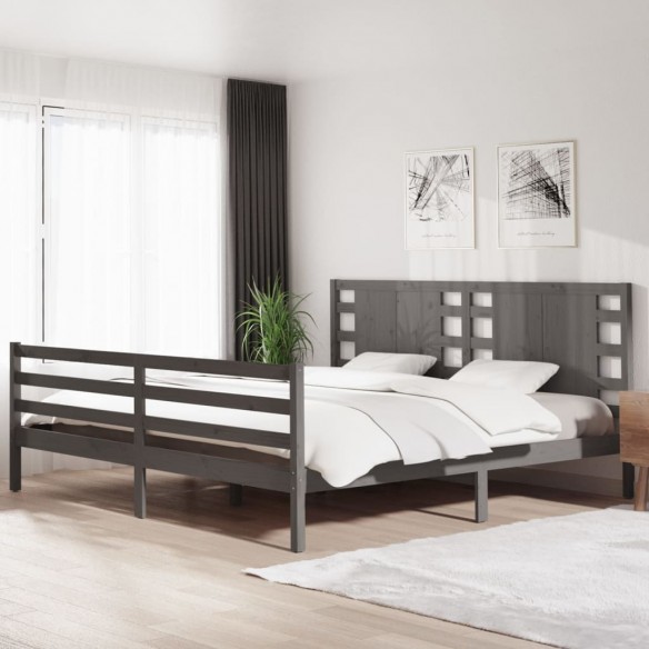Lit Gris Bois de pin massif 200x200 cm