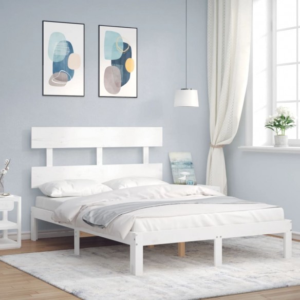 Lit avec tête de lit blanc 140x190 cm bois massif
