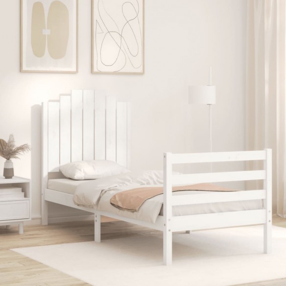 Lit avec tête de lit blanc petit simple bois massif