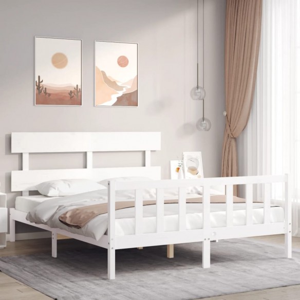 Lit avec tête de lit blanc 160x200 cm bois massif
