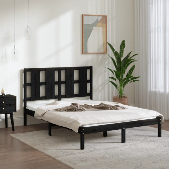 Lit Noir Bois de pin massif 140x200 cm