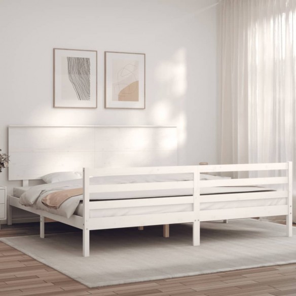 Lit avec tête de lit blanc 200x200 cm bois massif