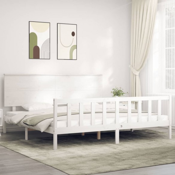 Lit avec tête de lit blanc 200x200 cm bois massif